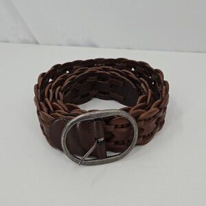 Hollister of California Genuine Leather Women Belt Brown Braided Oval Buckle